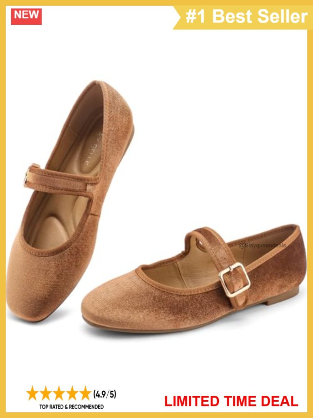 Velvet Leather Mary Jane Ballet Flats Square Toe Slip On Shoes
